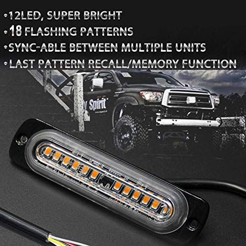 Amber Led Strobe Lights 12 LED Emergency Strobe Lights Surface Flush Mount Grill Flashing Strobe Lights LED Warning Light Bar Side Marker Emergency Safety Light Kit for 12V Tow Trucks Vehicle (12 LED)
