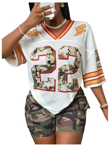 MakeMeChic Women's Jersey Shirts Number Graphic Oversized Y2K Tee Tops - Main Image