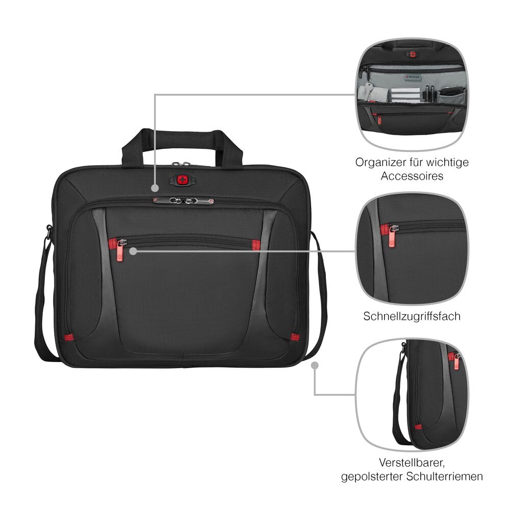 WENGER Sensor Aktentasche, Laptop-Tasche zum Umhängen, Notebook bis 15 Zoll, 9 l, Damen Herren, Büro Business Uni Schule, Schwarz/Grau, 600643