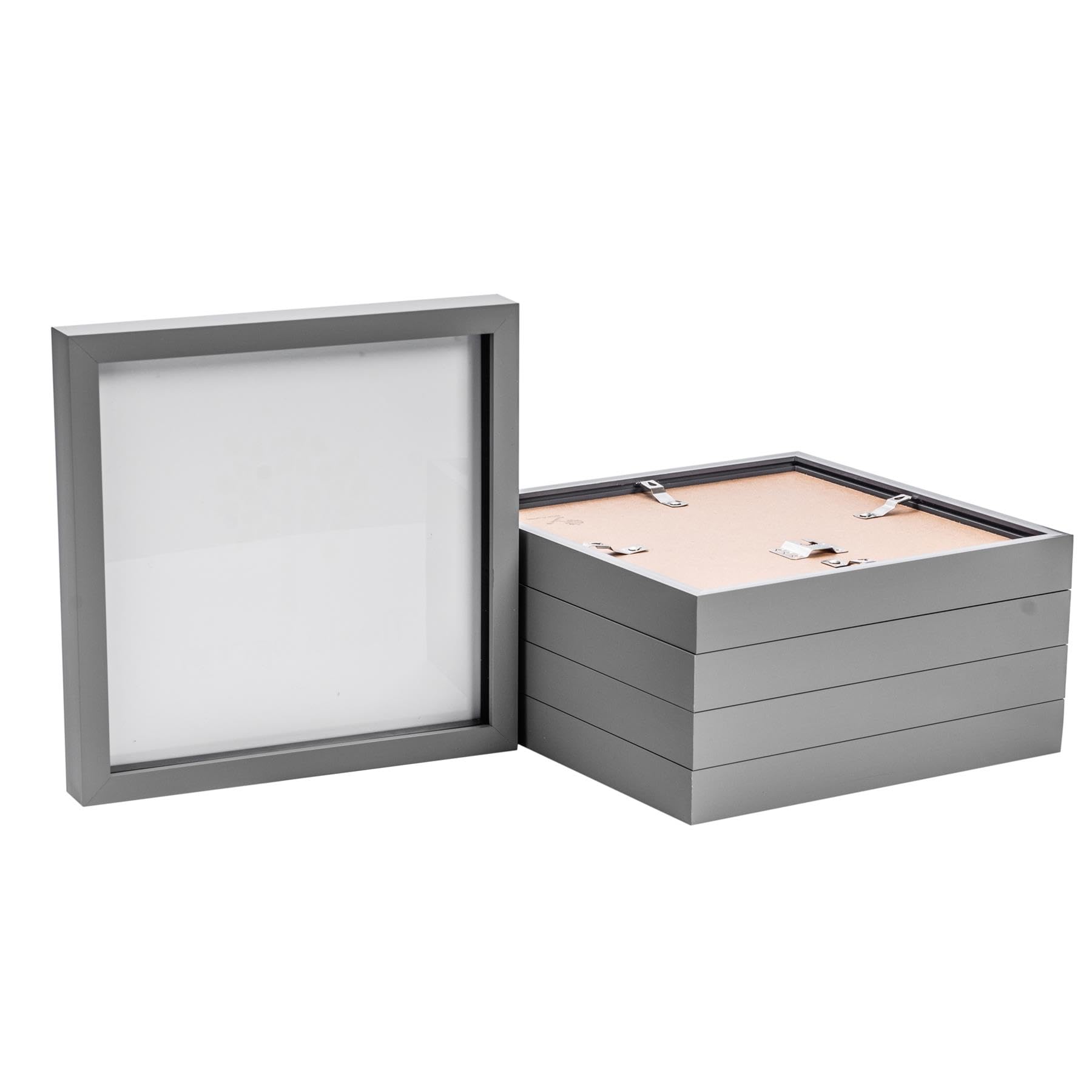 Nicola Spring 3D Shadow Box Photo Frames - 10 x 10 (25 x 25cm) - Pack of 5 - Grey 3D Photo Frame Picture Frame Box Memorabilia Display Case for Object, Crafts, Keepsakes, Wedding, Graduation