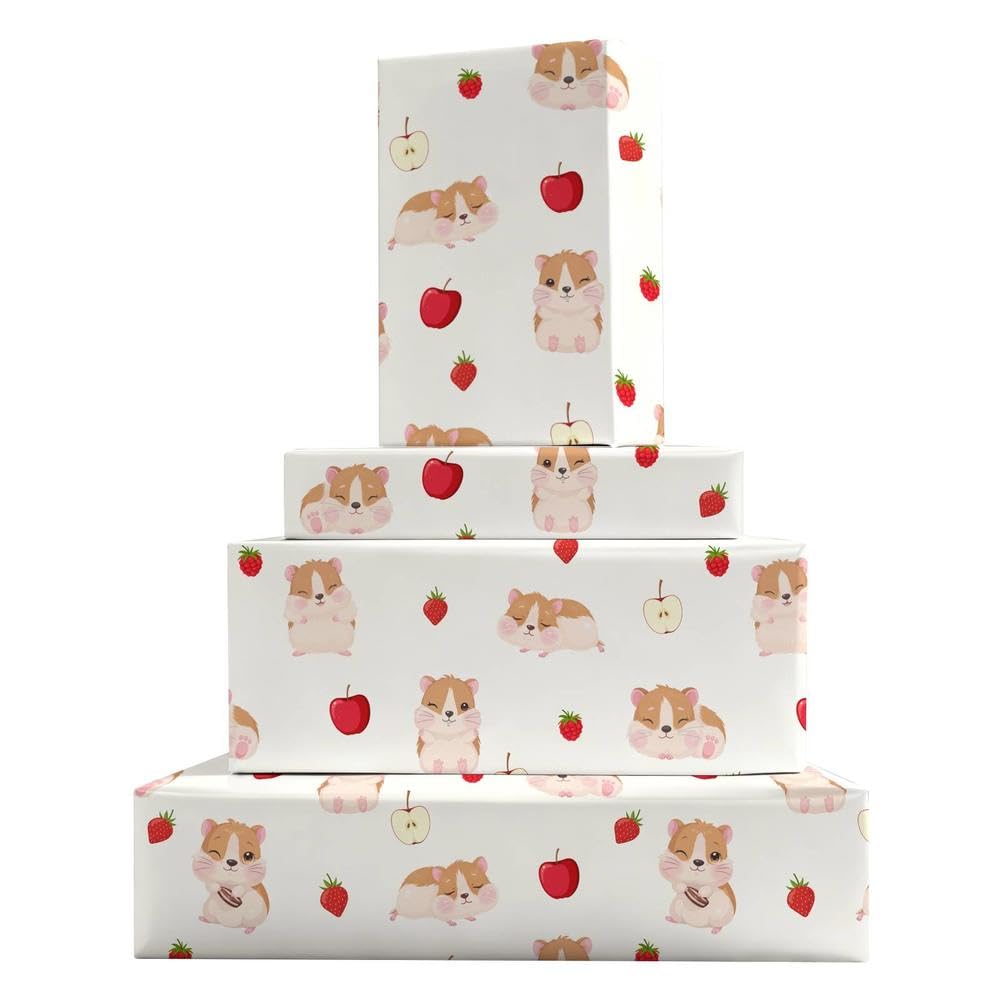 Hamster Wrapping Paper, 4 Sheets Cute Animal Hamster & Apple Gift Wrap โ image 1