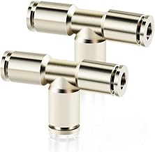 ERGAOBOY 2 Stück 6MM OD Kupfer Vernickeln 3 Weg T Union Schnellanschluss Push In Lock Pneumatische Steckverbinder Fittings