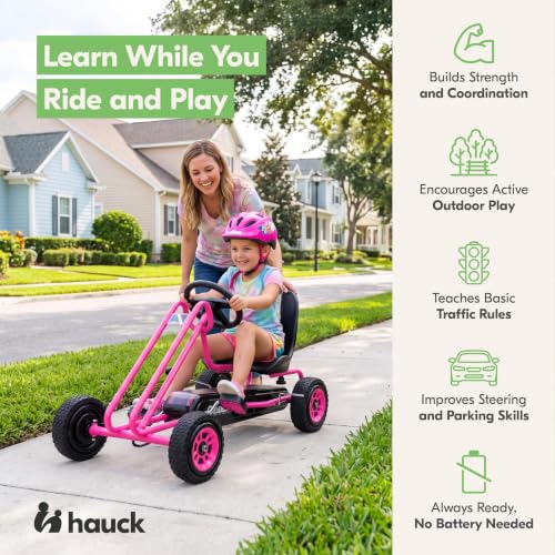 Image of hauck Kids Pedal Go Kart, 4 Wheel Bike Cart, Ride for Ages 4-8, Pink