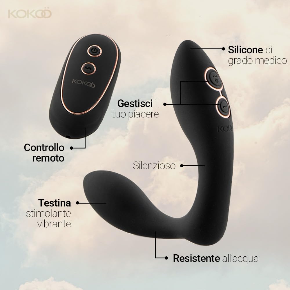 Kokoö Stimolatore Prostatico e Anale con Telecomando Greta | 7 modalità di vibrazione, 3 velocità | Silicone, Motore Potente e Silenzioso, Ricaricabile Tramite USB e Impermeabile (Nero)
