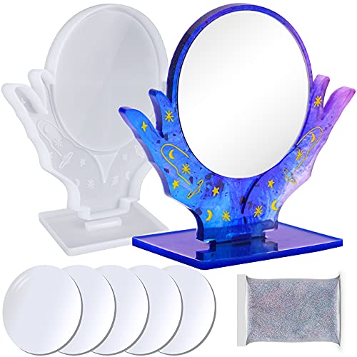 Niart Makeup Mirror Casting Kit With Crystal Hands Silicone Molds, Diy Art Craft Supplies Shatterproof Lens And Glitter For Handcrafting Photo Frames, Tabletop Mirrors And Home Decor Gifts #TOP13