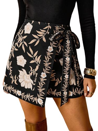 Image of RoseSeek Women's Boho Floral Print Wrap Mini Skirt Tie Side Summer Vacation Beach Skirts