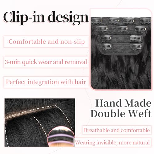KooKaStyle Clip in Synthetic Hair Extensions Long Wavy 4PCS Thick Hairpieces Black Fiber Double Weft Natural Hair Extensions 24 Inch for Women - Image 4