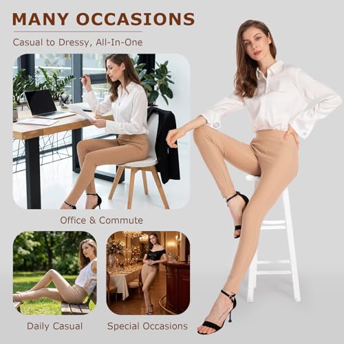 Image of Ginasy Dress Pants for Women, Pull-On Business Casual Leggings | Classic Colors; High-Rise Tummy Control; Stretch Knit Fabric; Pull-On Fit with Functional Pockets