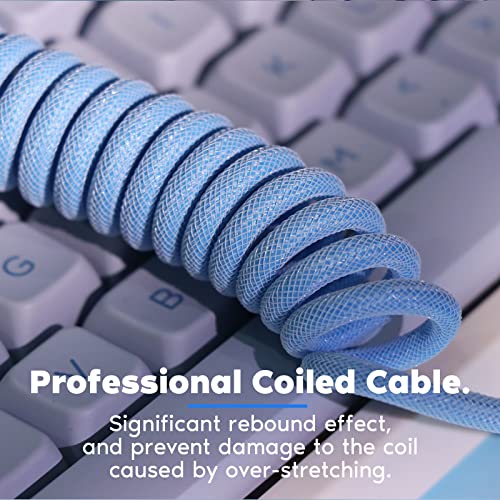 Image of EPOMAKER Mix 1.8m Coiled Type-C to USB A TPU Mechanical Keyboard Space Cable with Detachable Aviator Connector for Gaming Keyboard and Cellphone(Peacock Blue)