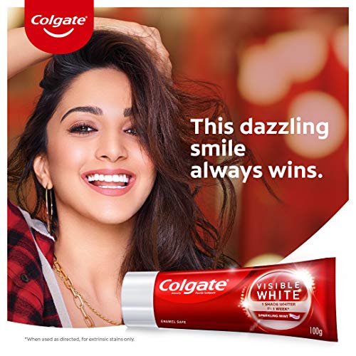 Image of Colgate Visible White, Teeth Whitening Toothpaste, 500g, 200gm x 2 + 100gm (Sparkling Mint)
