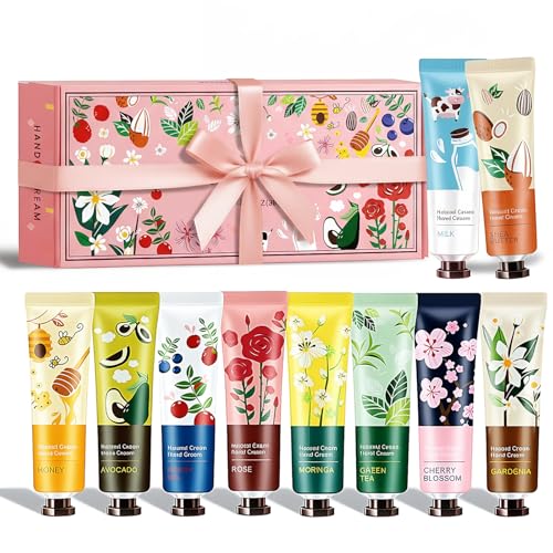 Crema de Manos Hidratante Regalos para Mujer, 10 Piezas Crema de Mano Mini, manos secas y agrietadas, Se Absorbe Rápidamente, pequeño regalo para mujeres, Regalo de Cumpleaños, Día de la Madre