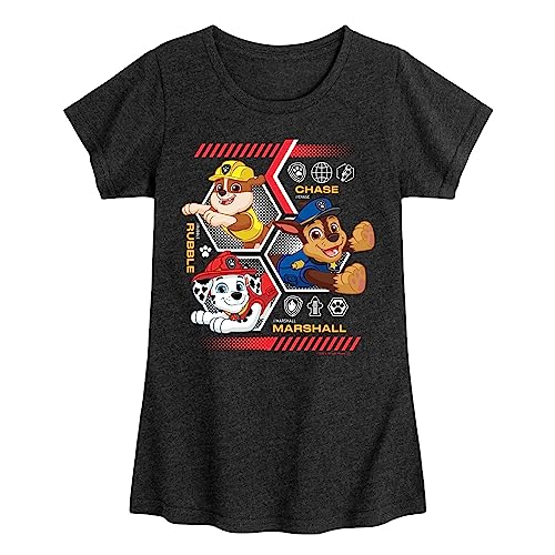 HYBRID APPAREL - Paw Patrol - Chase Rubble Marshall Hexagons - Toddler & Youth Girls Short Sleeve Graphic T-Shirt