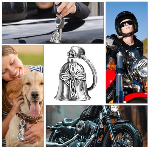 Image of vvag Motorcycle Bell Durable Guardian Angel Bell Hanger Biker Bell with Keychain Ring Motorcycle Accessories for Women
