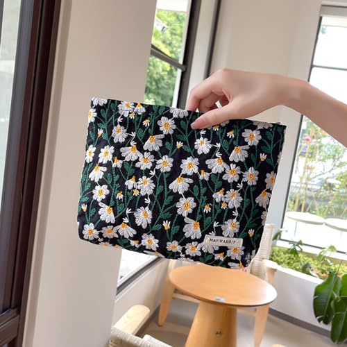 Embroidered Floral Makeup Bag - Travel Cosmetic Organizer for Women, Canvas Zipper Pouch for Toiletries3