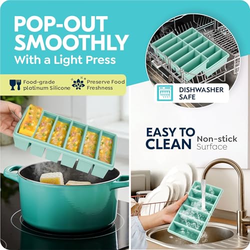 Image of 1 /2 Cup Silicone Freezer Molds with Lid, Soup Container Style Ice Cube Trays for Freezer - Reinforced Steel Ring Top for freezing Soup Sauce Broth Leftovers, Dishwasher & Oven Safe, BPA Free 2 Pack