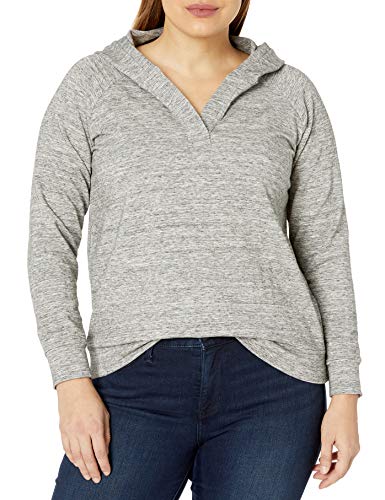 Amazon Brand - Daily Ritual Women's Plus Size Terry Cotton and Modal Hooded Henley Pullover, 2X, Heather Grey Spacedye