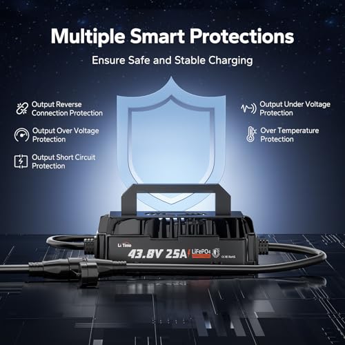 Image of LiTime 36V 25A Lithium Battery Charger, IP66 Waterproof, 43.8V Output AC-DC | For 38.4V LiFePO4 Batteries, 100-240VAC, 0V Activation, Deep Cycle Battery Charging for Golf Cart, Trolling Motor, Boat