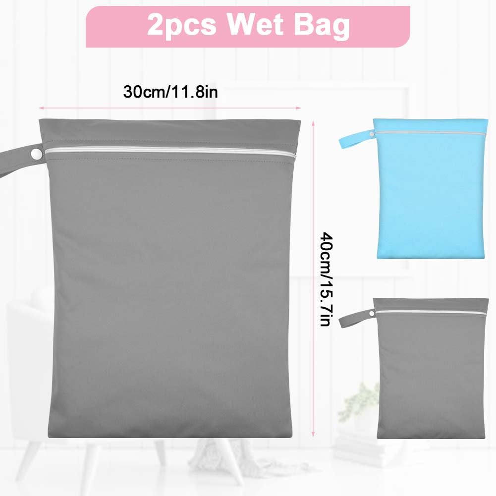 AOOSA 2PCS Wet Bags, Reusable Cloth Diaper Bags with Handle and Zipper, Lightweight Waterproof Travel Laundry Bag - Image 2