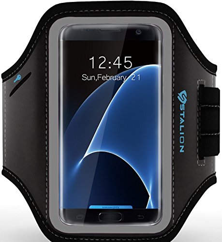 Galaxy S7 Edge Armband: Stalion® Sports Running & Exercise Gym Sportband (Jet Black) Water Resistant + Sweat Proof + Key Holder + ID/Credit Card/Money Holder