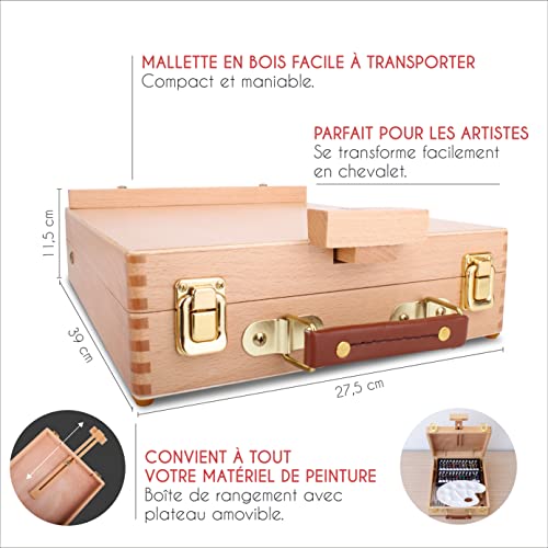 Coffret Peinture à l’Huile Artiste avec Boite Chevalet - 24 Tubes de Peinture à l’Huile,10 Pinceaux,1 Couteau pour Peinture,3 Toiles,Bloc de Peinture et 1 Palette-Cadeau - Image 5