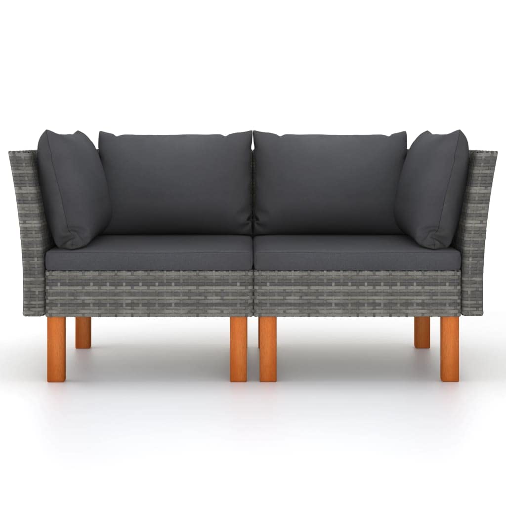 Ecksessel, 2 Stück, Rattan, Polyethylen, grau, 64,5 x 64,5 x 67 cm | Kissen abnehmbar und waschbar, Gestell aus Stahl, Beine aus Eukalyptus, Gartenmöbel-Set