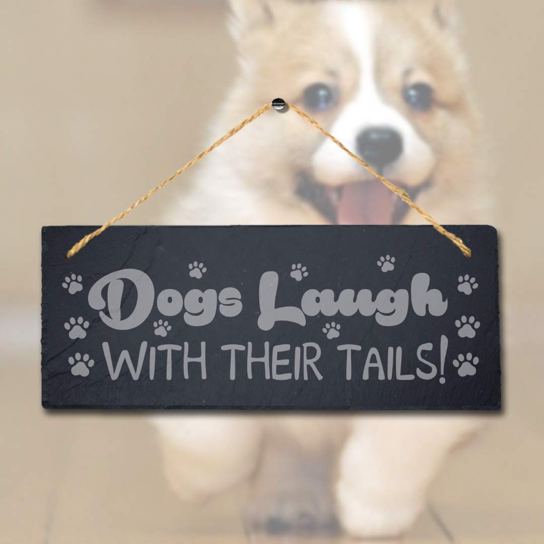Stukk Crazy Poop Laser Kitten Puppy Pup Home Pet Sign (Dogs Laugh with Their Tails), Natural Engraved Slate Stone Plaque
