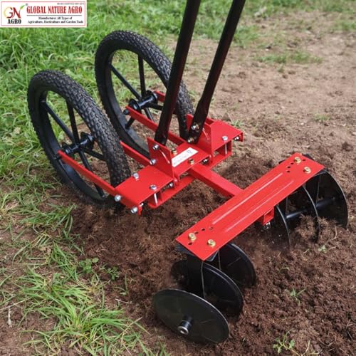 Image of Adjustable Double Wheel Weeder Cum Cultivator Machine | Manual Push Type Garden & Farm Tool for Weed Removal, Soil Loosening & Inter-Cultivation (Double-Wheel-Harrow-Set)