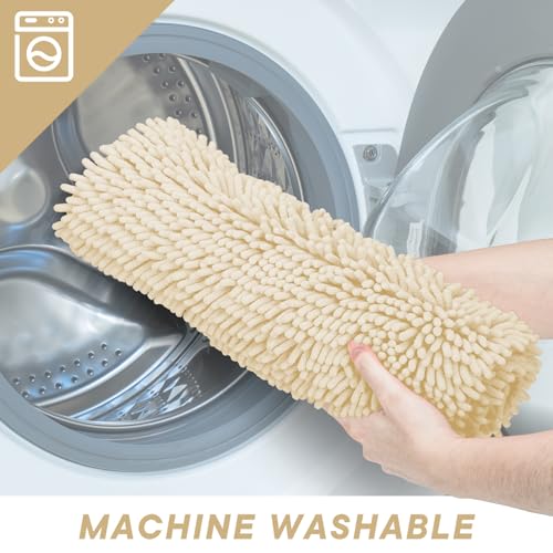 Image of Bathroom Rugs 2 Pieces Chenille Bath Rug Mat, Extra Thick and Soft Absorbent Bath Rugs, Machine Washable, Non-Slip Plush Bath Mats for Tub, Shower, and Bath, (Milk White, 32 inchx20 inch+24 inchx16 inch)