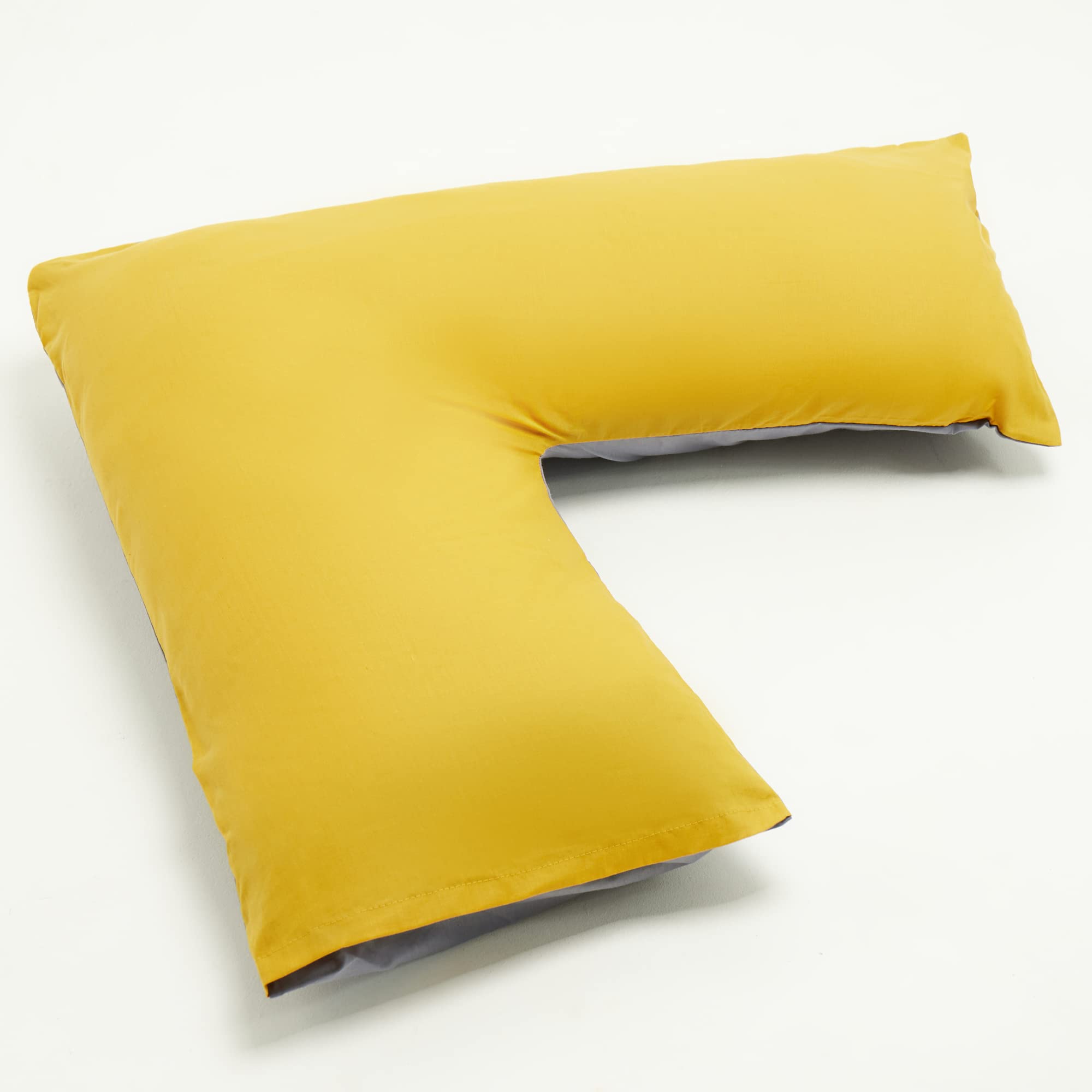 NIGHTZONE Hollowfibre Back & Neck Support V Shaped Orthopedic Pillow With Pillow Case New (MUSTARD/GREY, 2 Tone Cover Complete With Pillow)