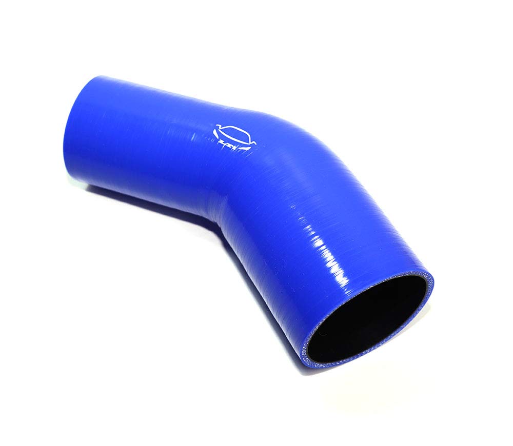 LTI Universal 63 mm a 76 mm 4 capas reforzadas de alto rendimiento 2.5"-3" ID 45 grados codo reductor manguera de silicona (2.5"-3" azul)