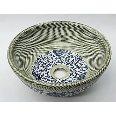 Vintage Kasbah Floral Patterned Vintage Bathroom Cloakroom Round Ceramic Counter Top Basin Sink Washing Bowl Craft Handmade Moroccan Hand Painted 400 mm, 350 mm, 300 mm (30 cm) Cover