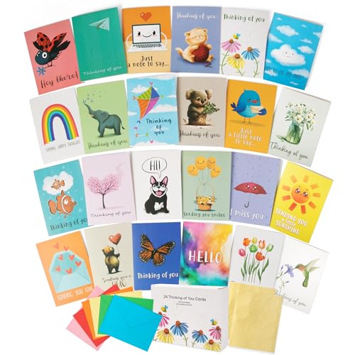 apearrie Thinking of You Cards with Envelopes -Set of 24 Large 5x7 Thinking of You Cards Assortment Box with Envelopes -Greeting Cards Thinking of You with Short Greetings and Gold Seals