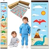 WISE OWL Personalized Growth Chart for Kids - Height Wall Chart for Boys with Peel & Stick Letters for Name - Hanging Canvas Wall Measurement Height Tracker for Baby Gift (Dinosaurs)
