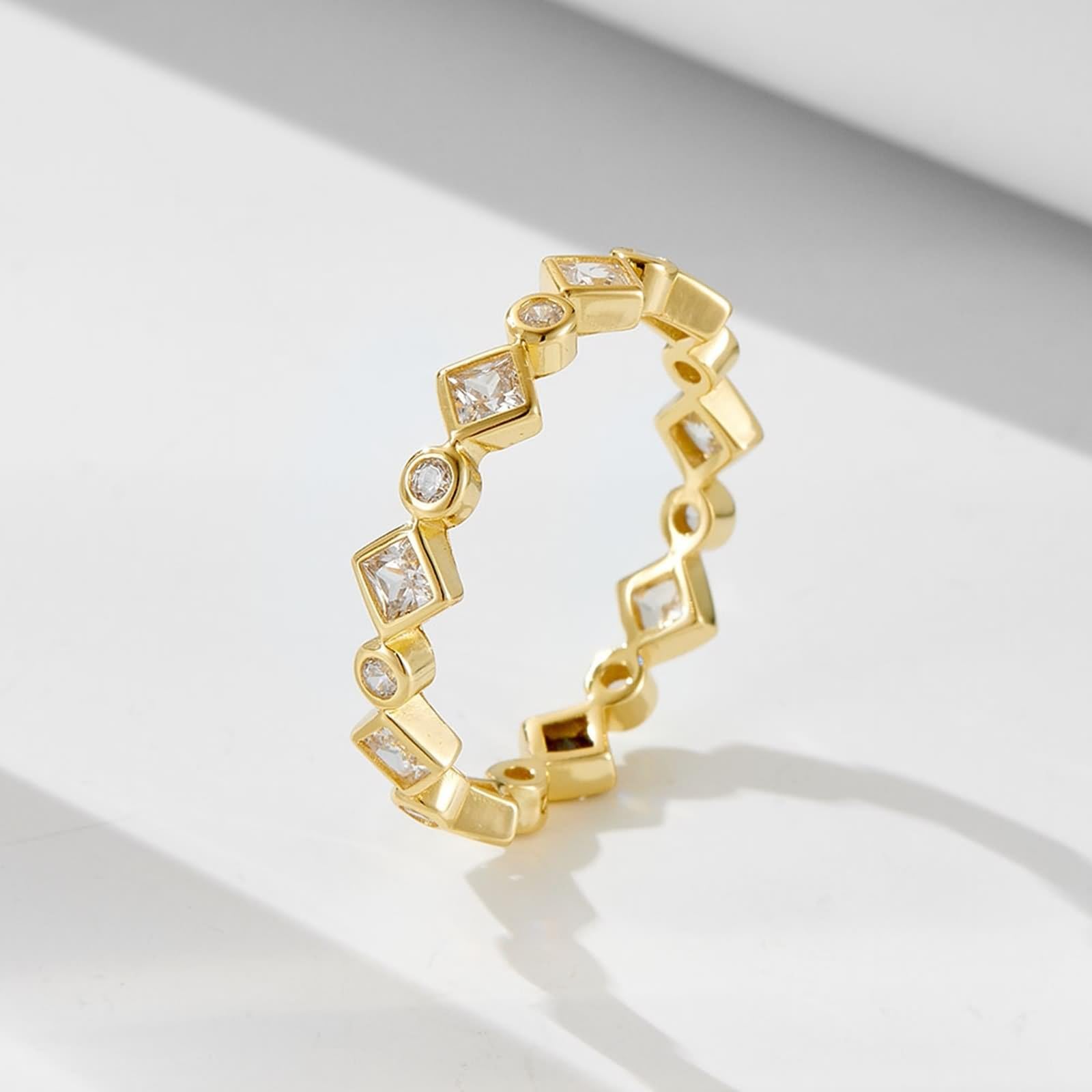 Juego de anillos de boda, anillos de boda para mujer, geométricos con forma cuadrada de moissanita