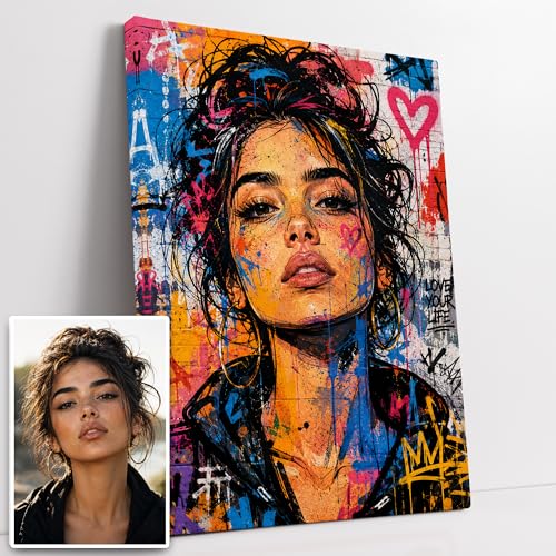 Triangle Déco Portrait street art personnalisé à partir de photo Graffiti urbain coloré avec ou sans Cadre Poster Toile Plexiglas Tableau – Cadeau...