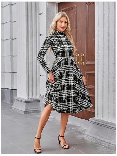 Image of Floerns Women's High Neck Plaid Fit and Flare Midi Dress