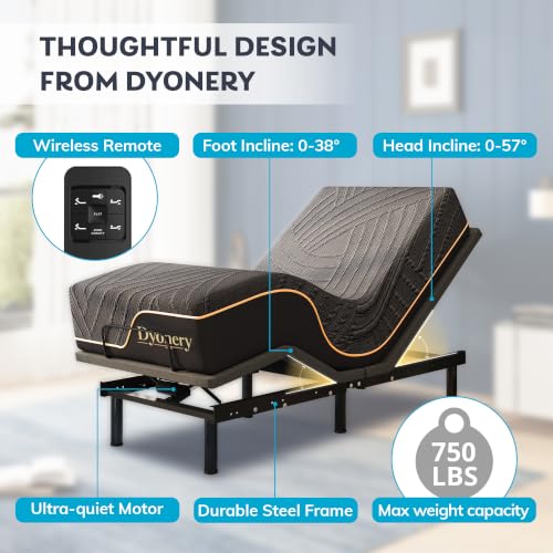 Image of Dyonery Split King Adjustable Bed Base + 14 Inch Memory Foam Mattress | Wireless Remote, Head and Foot Incline, Zero Gravity, Cooling Copper Foam, Fiberglass Free Mattress, Tools-Free Assembly