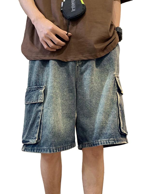 Emmiol Baggy Jean Shorts Men Y2k Jorts Cargo Ripped Elastic