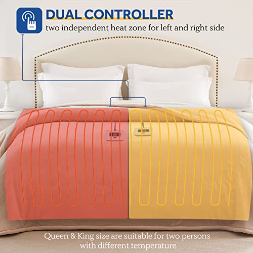 Sealy Electric Blanket Queen Size, Flannel & Sherpa Heated Blanket With 10 Heat Setting & 1-12 Hour Auto Shut Off, Fast Heating Blanket, Machine Washable, Beige, 84 X 90 Inch #TOP2