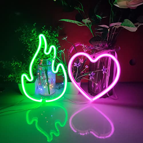 Image of JYWJ Flame Neon Sign,USB or 3-AA Battery Powered Neon Light,LED Table Decoration,Bedroom Wall Decoration,Birthday Gift,Wedding Supplies Business Gift(Green)