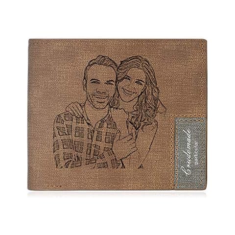 Personalised Wallets for Men with Engraved Photo Text Name Custom Mens Wallet Passcase Security Slim Leather Wallet Brown Cover