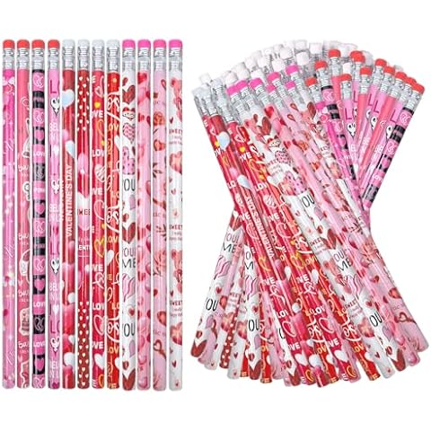 emzrivo Valentines Pencils Valentine's Day Pencils Bulk Holiday Pencils with Erasers Pencils for Valentine’s Day, 12 Style (72) Cover