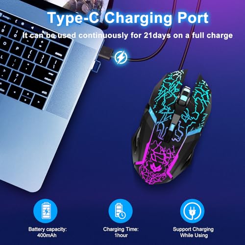 Lacolain Wireless Gaming Mouse, Rechargeable Wireless Computer Mouse With Type-C Fast Charging, Ergonomic Mouse With 3 Adjustable Dpi, 6 Silent Buttons, Led Light, Long Battery Life For Laptop, Pc thumb #3