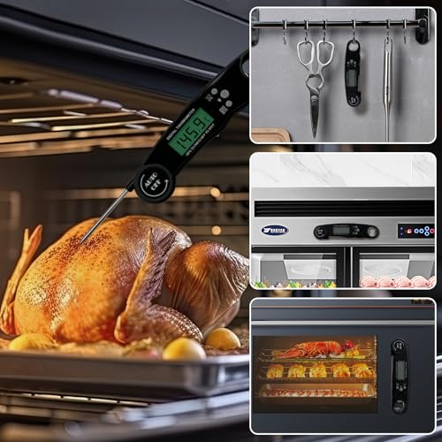 Digital Meat Thermometer for Cooking, Grilling & Candy – Collapsible Probe | Waterproof Thermometer, Backlit Display, Magnetic, Calibration Function (Black)