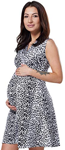 HAPPY MAMA. Para Mujer Vestido Skater premamá de Lactancia. Escote de Pico. 808p (Blanco Panthera, 42, XL)