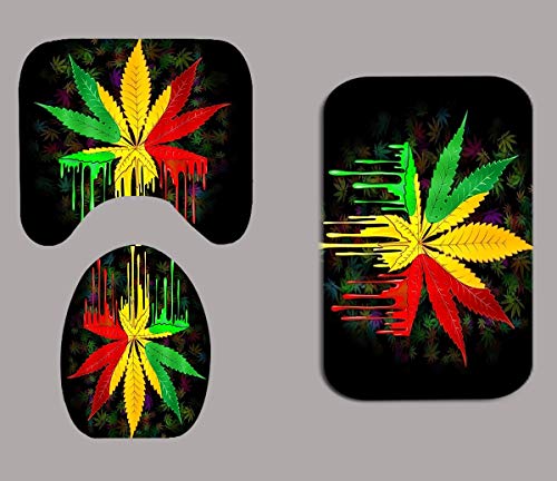 Jayden&Madge 4 Stück/Set Marihuana Weed Leaf Duschvorhang, Jamaican Reggae Rasta Badezimmer Dekor, wasserdichtes… – Bild 5