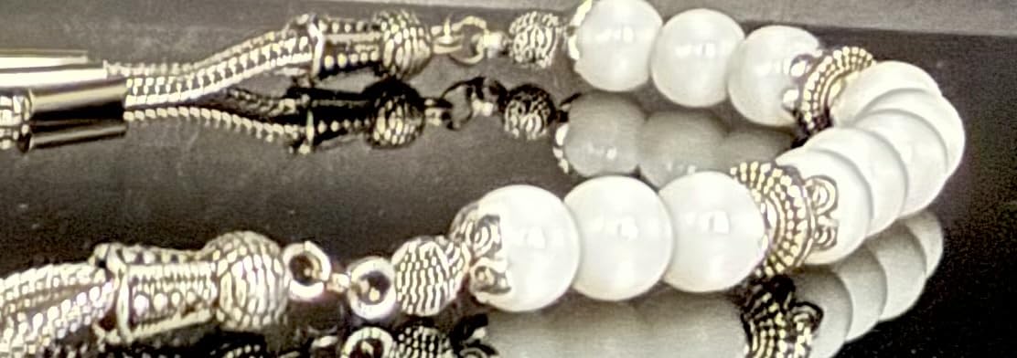 Generisch Zaza Tesbih Doğal Taş Oniks 8 mm OSMANLI Tugra Püsküllü ZAZA Tespih Gebetskette Naturstein,Tasbih Misbaha Rosary Subha Amber Onyx weiße Stein Geschenkidee NEU