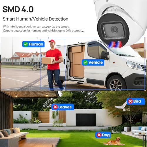 OHBET DahuaSecurity 4K 8MP PoE IP Camera, Strobe Red & Blue Light and Audio Alarm, Metal Turret Security Camera Outdoor, Two Way Audio, Color Night Vision, Human Vehicle Detection, 2.8mm Lens, IP67 thumbnail 5
