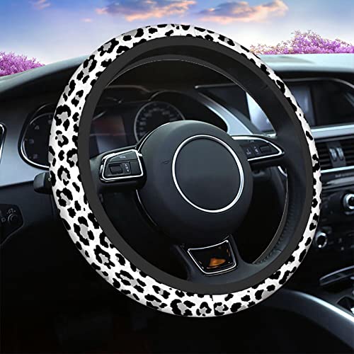 Swono Leopard Print Non-Slip Steering Wheel Cover Wild Animal Snow Leopard Neoprene Car Steering Wheel Covers Grip Automotive Steering Wheel Protector Auto Car Wrap Cover 15 Inch