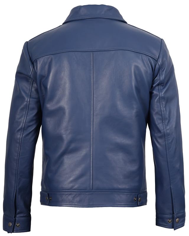 Image of Blingsoul Vintage Distressed Leather Jacket for Men - Shirt Collar Genuine Lambskin Mens Leather Jacket